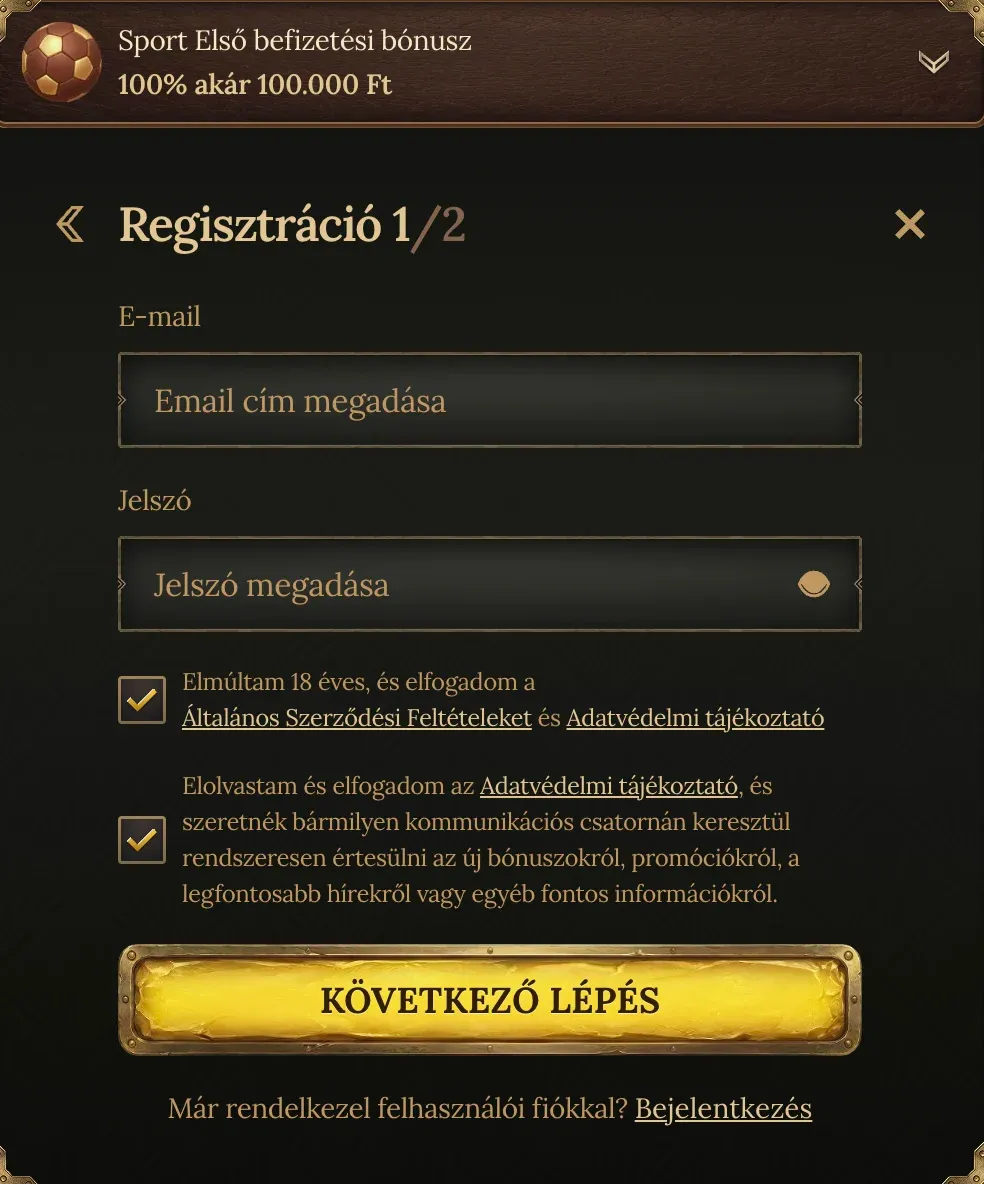 Regisztrációs űrlap a BetWest kaszinóban